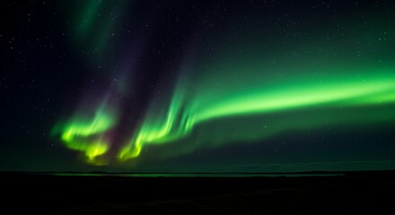 Fototapeta premium Spectacular aurora borealis dances across the night sky with vibrant green hues