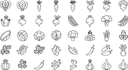 Obraz premium Fresh vegetable icons offering a healthy lifestyle concept, ideal for recipe books, food blogs, and nutrition guides to promote wellness and vibrant living through wholesome eating