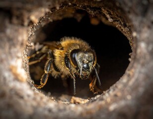 Bee in a hollow log