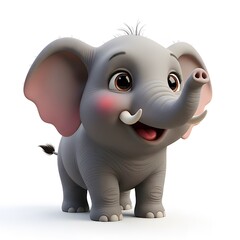 Adorable cartoon elephant with endearing smile, perfect for children's books, greeting cards, and playful designs
