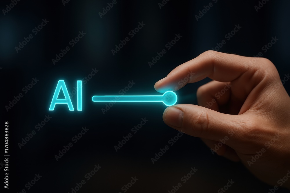 Aufkleber ai automatic task system. hand adjusting a holographic representation of ai technology.
