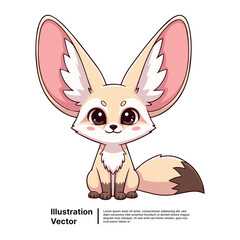 Adorable chibi fennec fox with large ears sitting happily. Cute desert animal mascot design