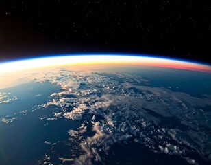Fototapeta premium Earth seen from space, sunrise over horizon