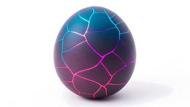 egg with neon ai digital cracks isolated