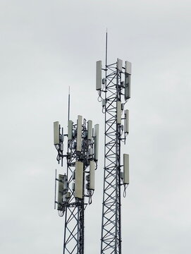 Telecommunication tower of 4G and 5G cellular. Cell Site Base Station. Wireless Communication Antenna Transmitter. Telecommunication tower with antennas.