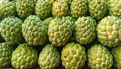 Fototapeta premium Close-up of ripe, fresh soursop fruit, rich in vitamins and good for health.