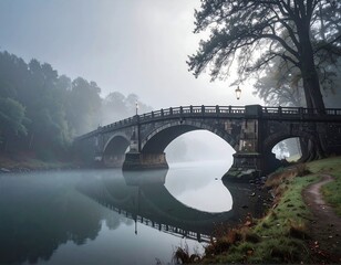 Fototapeta premium Misty morning bridge reflection