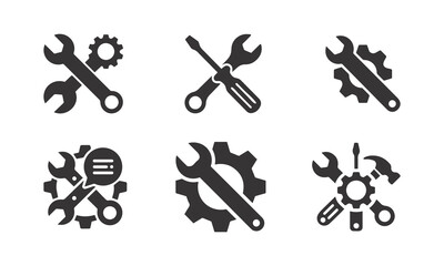 Tools icons set, silhouette, vector illustration.