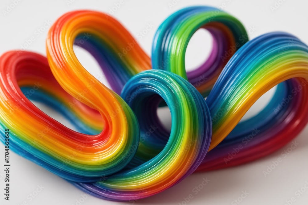 Poster Vivid acrylic ribbon swirls flowing in graceful 3D waves luminous paint strokes forming dynamic abstract background with fluid rainbow textures and glossy depth