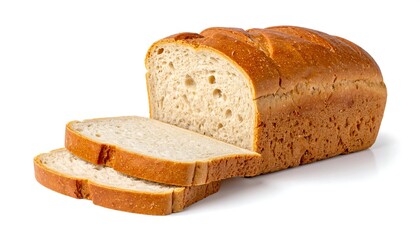 Loaf of bread sliced on white background