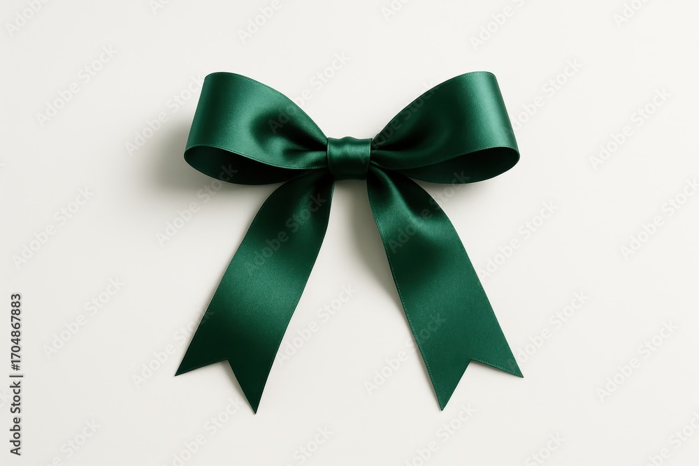 Poster elegant emerald satin ribbon with tied bow isolated on clean white background soft realistic folds s