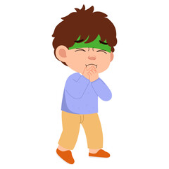 Cartoon Boy Feeling Nauseous and Sick