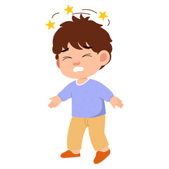 Cartoon Boy with Dizziness and Stars Illustration