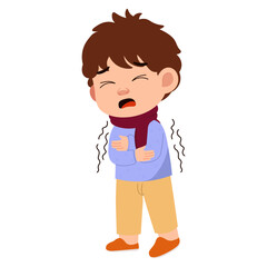 Cartoon Boy Coughing into Elbow Illustration