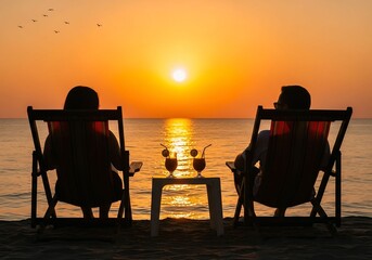 Obraz premium happy couple enjoy luxury sunset on the beach during summer vacations