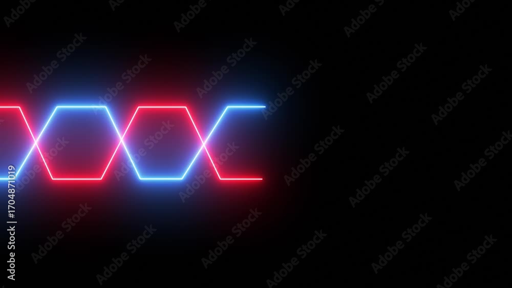 Aufkleber Glowing neon sign wavy background. Animation of neon curves lines with reflection. Loop animation background.