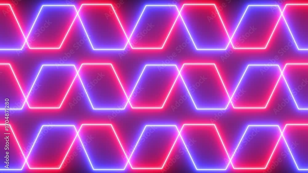 Poster glowing neon sign wavy background. animation of neon curves lines with reflection. loop animation ba
