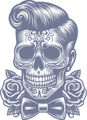 Rockabilly Skull Vector Vintage Tattoo and Retro Music Style Illustrations