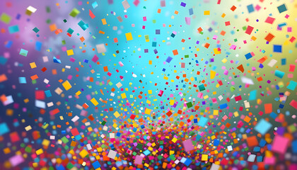Playful confetti explosion with colorful tiny shapes, festive illustration style.
