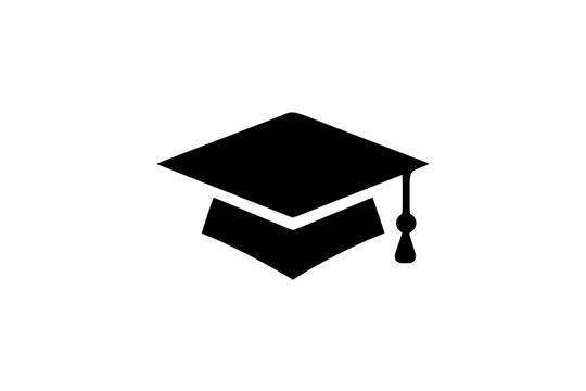 a black and white silhouette of a graduation cap with a tasselblack, cap, diploma, flat, graduate, icon, illustration, profile, square, tassel 