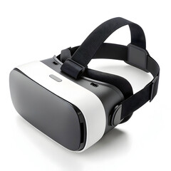 A sleek VR headset isolated on a plain background, designed for immersive virtual reality experiences in gaming, education,