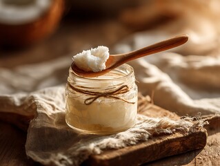 Bowl with coconut oil on table

