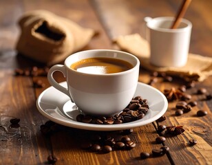 Aromatic coffee on rustic table