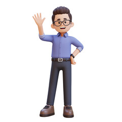 3D cartoon adult male teacher character Waving Hand