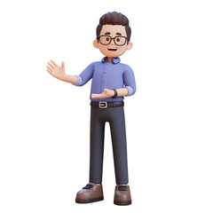 3D cartoon adult male teacher character Presenting to the Side