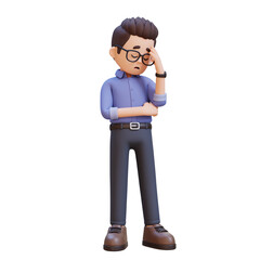 3D cartoon adult male teacher character Disappointed Sighing with head down