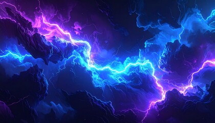 Fototapeta premium Abstract digital illustration of blue and purple neon lightning, black background