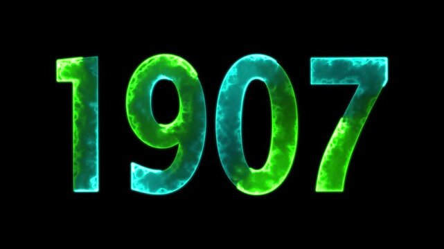 1907 neon line text animation. 1907 year text effect with neon glow. colorful 1907 typography effect. concept of counting years. past year technology concept.
