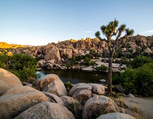 Desert landscape with a calm pool