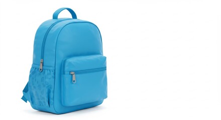 爽やか青色リュックサック シンプルデザイン 白い背景で鮮やかに輝く. AI Generated