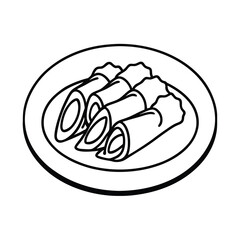 black and white line art illustration of spring role 