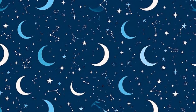 Night sky pattern with moons and stars (6)