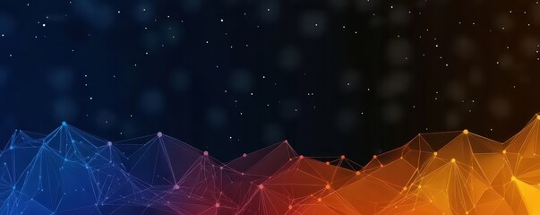 A vibrant abstract design featuring connected lines and nodes, blending blue, orange, and dark tones, evoking a sense of digital connectivity and innovation.