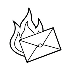 burning envelope outline vector on white background 