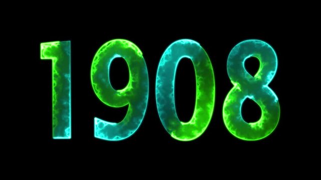1908 neon line text animation. 1908 year text effect with neon glow. colorful 1908 typography effect. concept of counting years. past year technology concept.