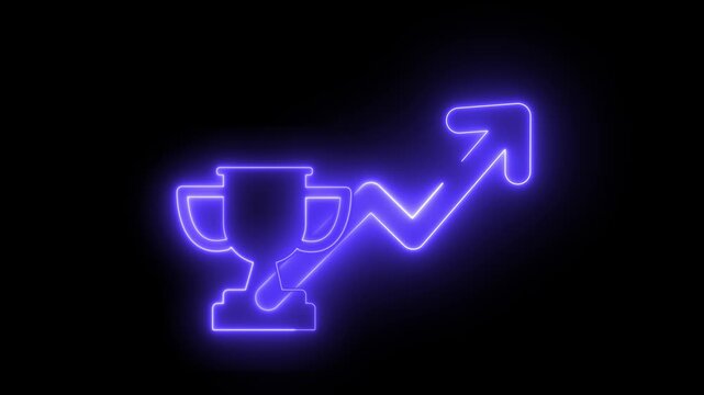 Neon light effect animation of a trophy icon with an arrow rising