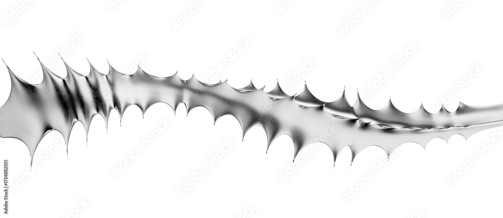 Poster a beautiful 3d render of an abstract metal thorn. its fluid, wavy form and sharp spikes create a mod