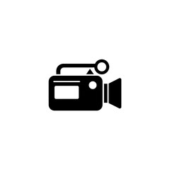A simple black icon of a handheld video camera, or camcorder, isolated on a white background.