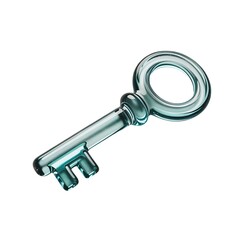 Photorealistic translucent teal glass skeleton key isolated on white background image