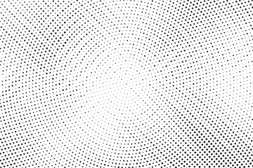 Radial halftone gradient background. Dotted concentric texture with fading effect. Black and white circle shade wallpaper. Grunge rough vector. Monochrome backdrop