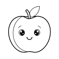 cute cartoon apple with face black and white  fruit 