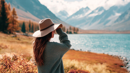 young woman in the mountains