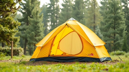 Yellow camping tent isolated on transparent background