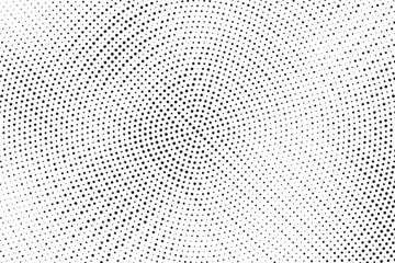 Radial halftone gradient background. Dotted concentric texture with fading effect. Black and white circle shade wallpaper. Grunge rough vector. Monochrome backdrop