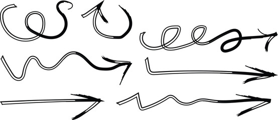 Black Double Line Hand Drawn Arrows and Swirls on White pointer direction