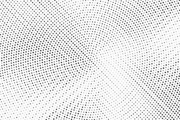 Radial halftone gradient background. Dotted concentric texture with fading effect. Black and white circle shade wallpaper. Grunge rough vector. Monochrome backdrop